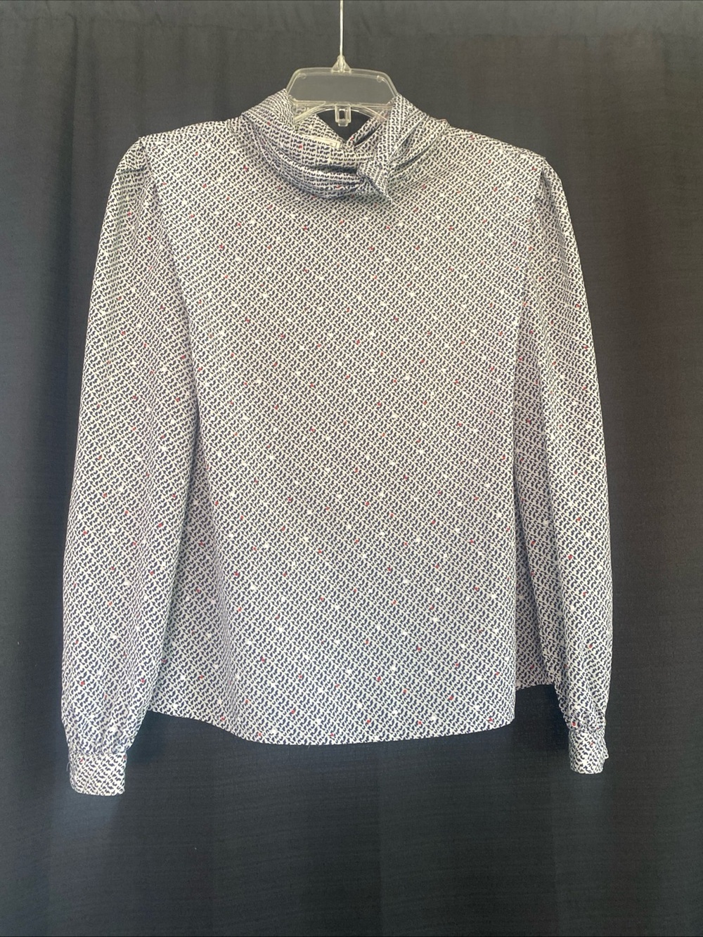 Vintage 80’s Michelle Stuart Printed Mock Neck Long-Sleeve Top - White/Black